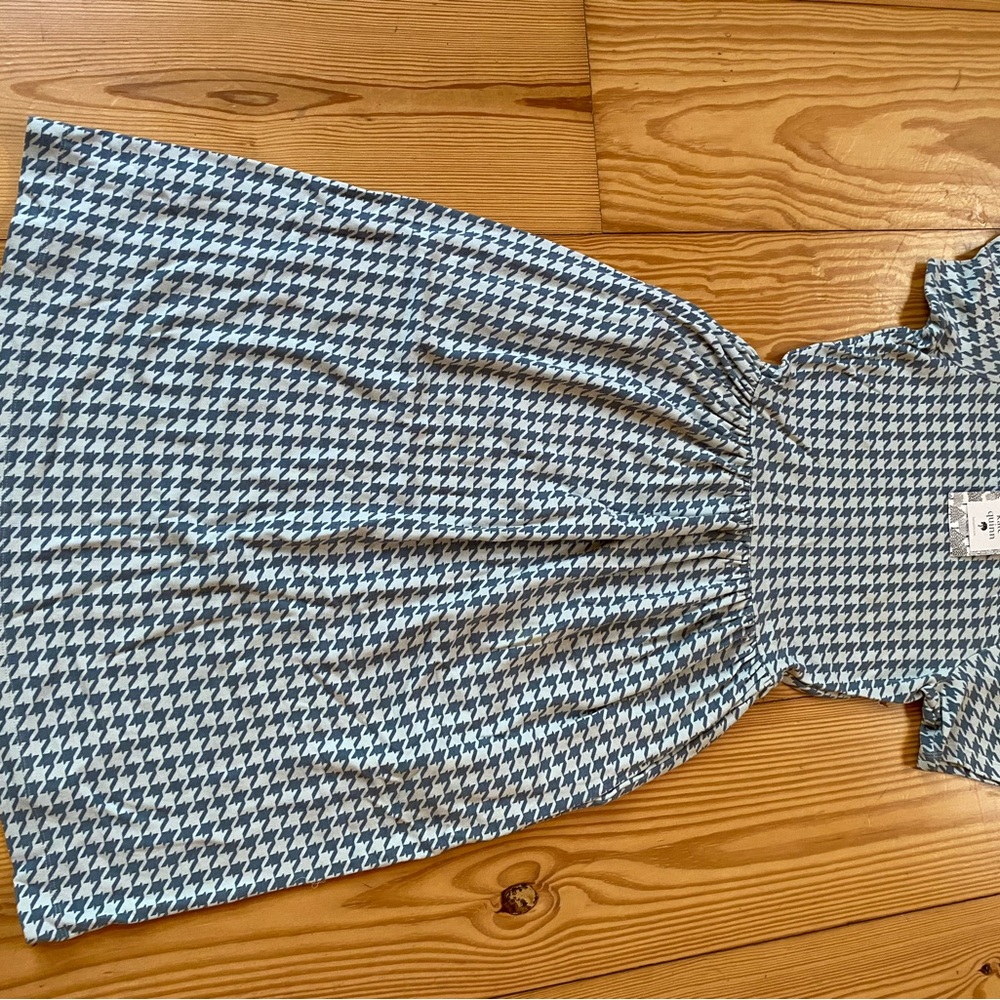NWT kate quinn Blue and White Houndstooth Fit-and-Flare Dress